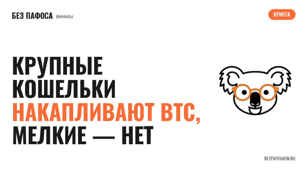 Крупные кошельки накапливают BTC, мелкие — нет
